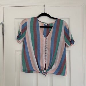 Madewell Front Tie Blouse V-Neck Striped Multicolor Women's Size Small